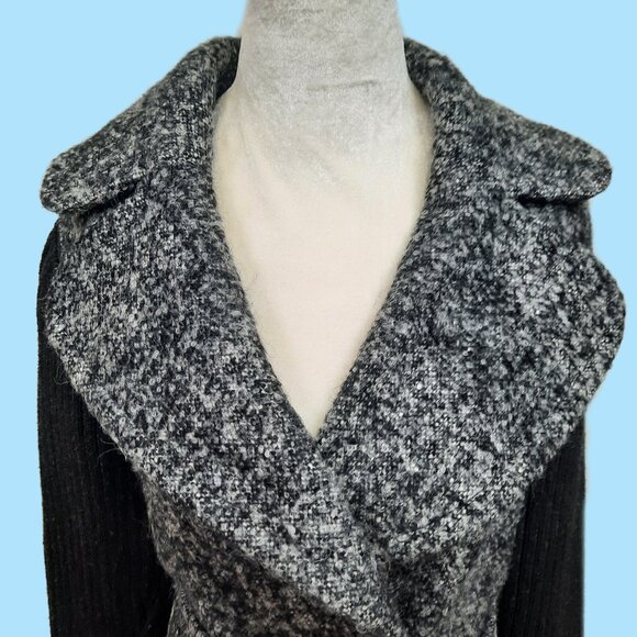 Burberry London Grey Belted Coat Black Knit Sleeves Wool Mohair Alpaca US Size 2 - Picture 2 of 12